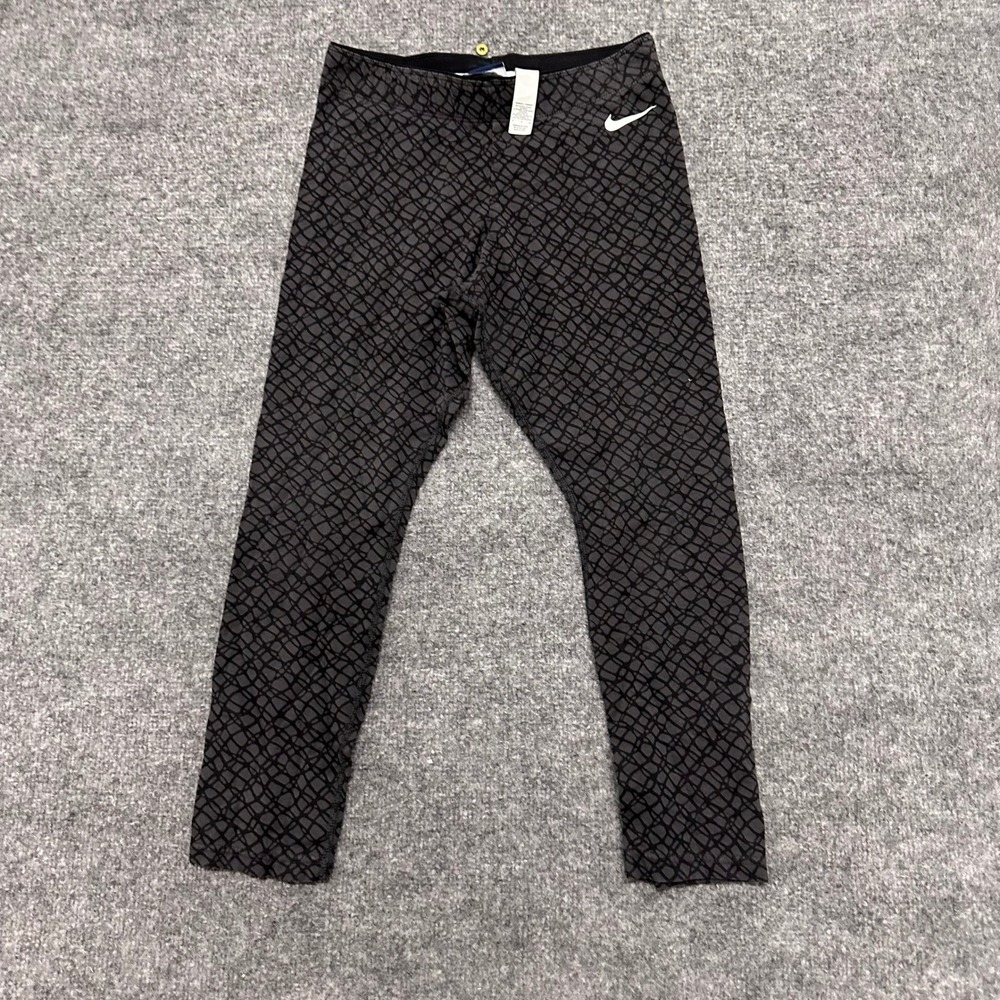 Nike Leggings Womens Size S Black Grey Geometric Grid Print Crop Athletic Yoga
